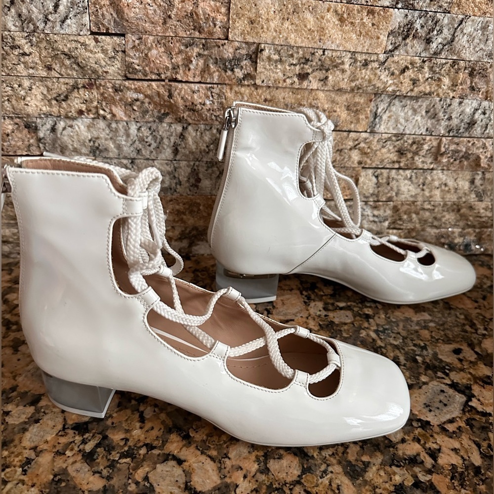 CHRISTIAN DIOR Arty White Patent Lace Up Back Zip Ankle Boots - Picture 2 of 8